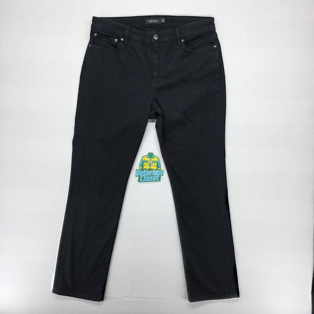 Lauren Ralph Lauren Black Pants Womens 14 High Rise Straight Premium Denim 36x30